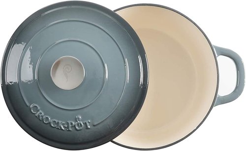 Crock Pot Artisan 5-Quart Round Enameled Cast Iron Dutch Oven - Slate Gray, Durable Cookware for Versatile Cooking