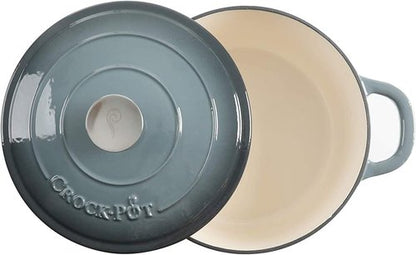 Crock Pot Artisan 5-Quart Round Enameled Cast Iron Dutch Oven - Slate Gray, Durable Cookware for Versatile Cooking