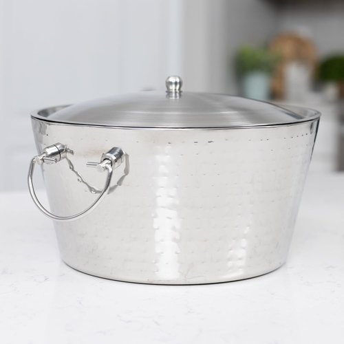 BREKX Insulated Stainless Steel Large Ice Bucket with Lid for Parties, Anchored Metal Ice & Beverage, Champagne Bucket for Extended Chill - 12-Quarts