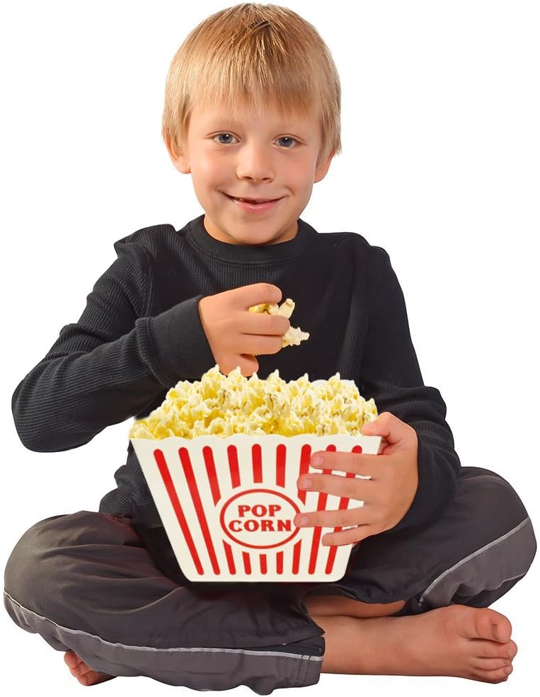 Novelty Place Classic Red & White Striped Popcorn Containers - Perfect for Movie Night | 9.25" Square x 5.9" Deep (1 Pack)