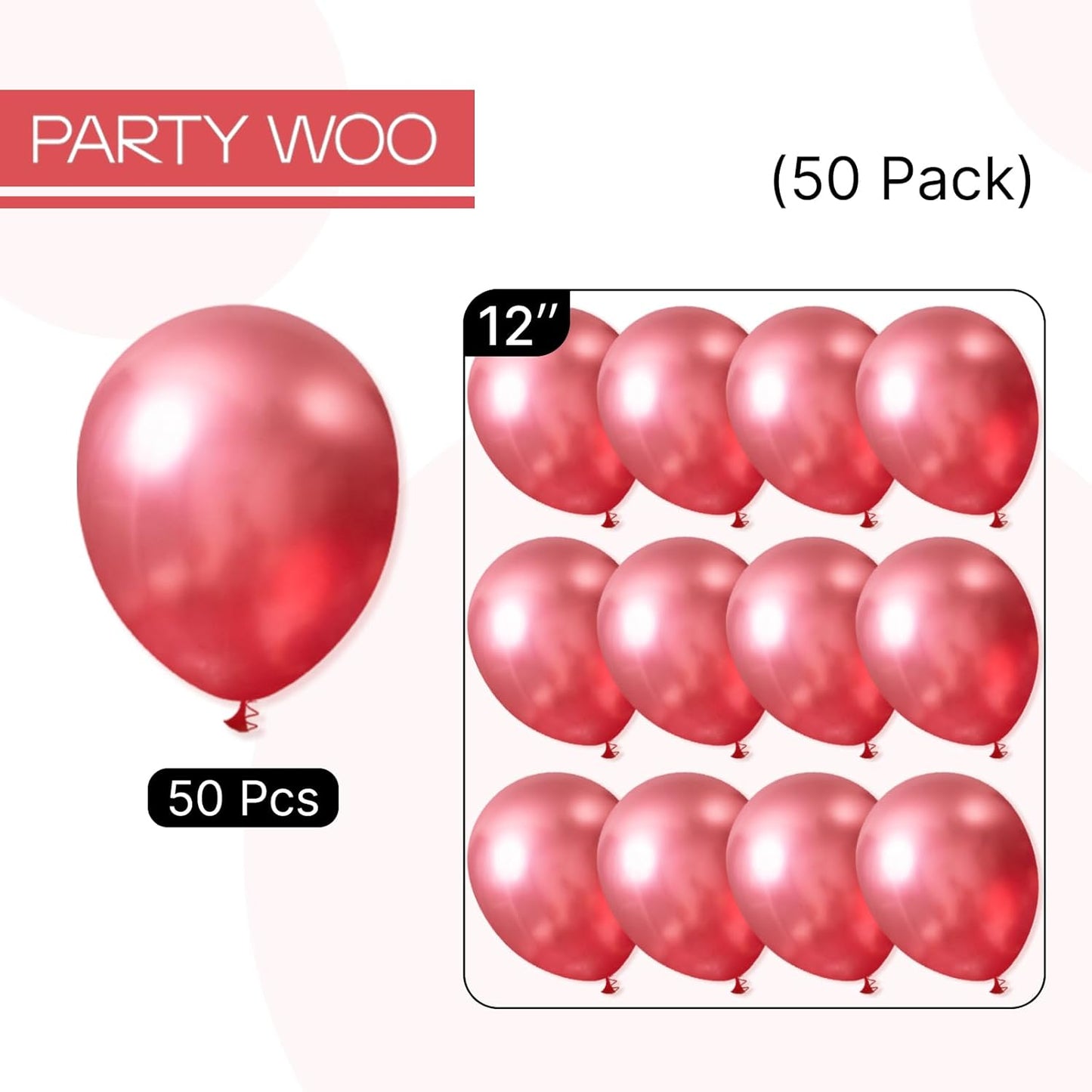 PartyWoo Metallic Pink Balloons - 50pcs 12 Inch Chrome Hot Pink for Birthdays & Celebrations