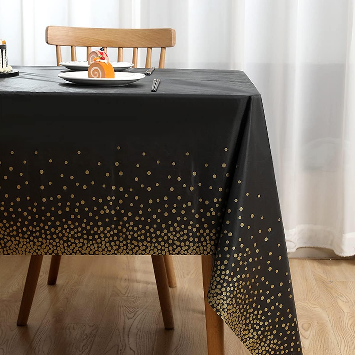 Black and Gold Plastic Tablecloth by [Brand Name] - 54" x 108" Disposable Rectangular Cover for Parties & Events