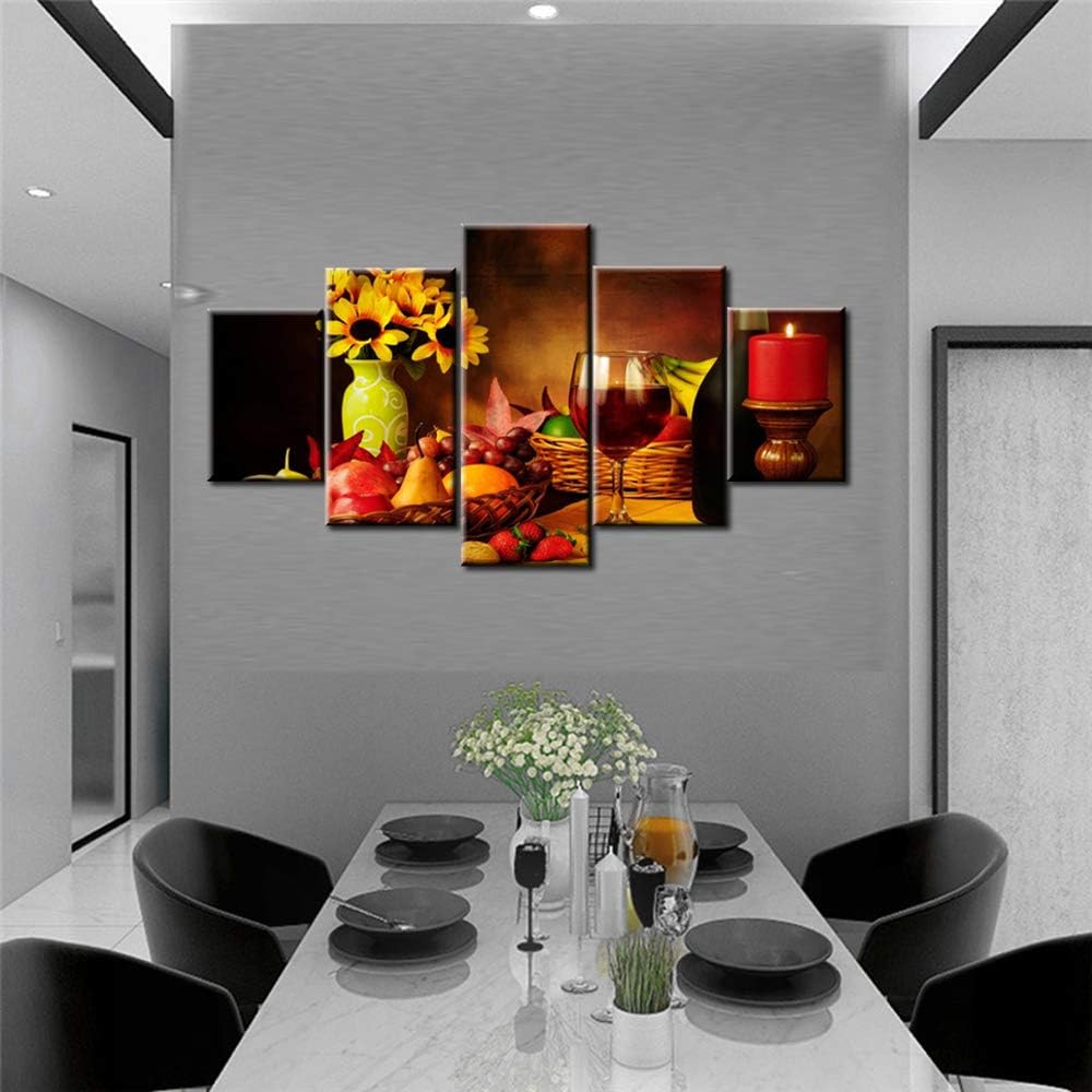 Red Wine Canvas Art | 5 Panel Colorful Fruit & Wine Wall Decor | Framed Gallery-Wrapped (60''Wx32''H)