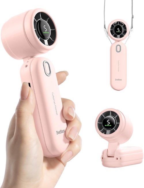 Diveblues Handheld Turbo Fan - USB Rechargeable Portable Pocket Fan for Travel & Outdoor (Pink)
