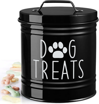 OUTNILI Dog Treat Container - Airtight Black Jar for Kitchen | 6.6" Tall X 6" Round, Rustic Storage for Pets