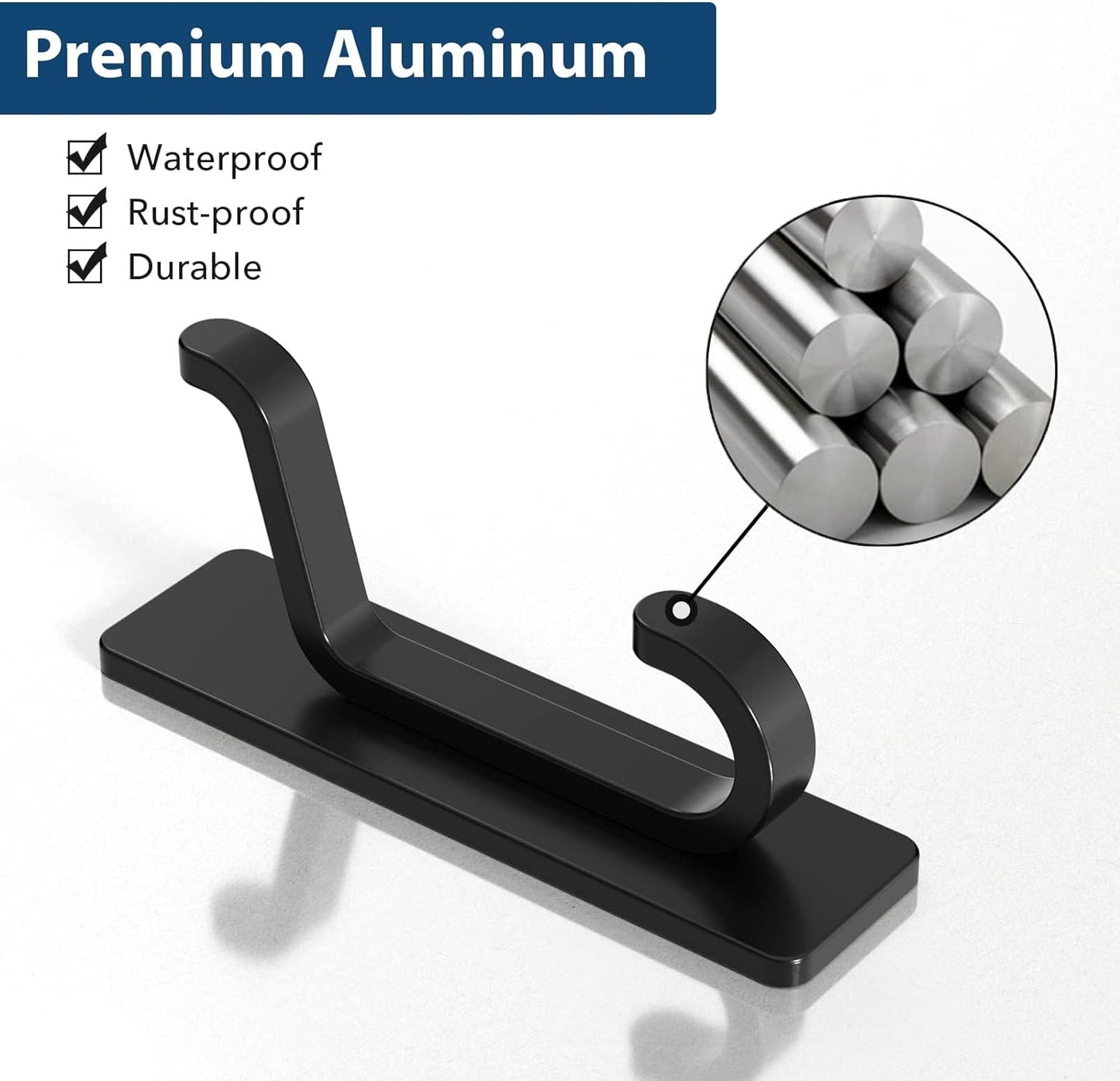 Pickpiff Wall Hooks - 13LB Strong Adhesive Coat & Towel Hangers | Black 4-Pack for Easy Organization