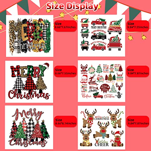 Christmas Heat Transfer Vinyl HTV Iron-On Sheets for T-Shirts - Buffalo Plaid Deer Santa Tree Design - 6 Sheets - Black Red Green - Variation of Christmas-6pcs