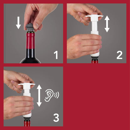 Vacu Vin Wine Saver Pump White with 6 Vacuum Stopper Grey - Airtight Seal for Opened Bottles to Preserve the Freshness Up to 10 Days - Easy to Use Perfect for Every Occasion