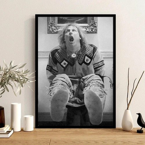 Funny Movie Bathroom Wall Art by Black Framed | Humorous Black and White Dumb and Dumber Poster - Canvas Print for Toilet Decor