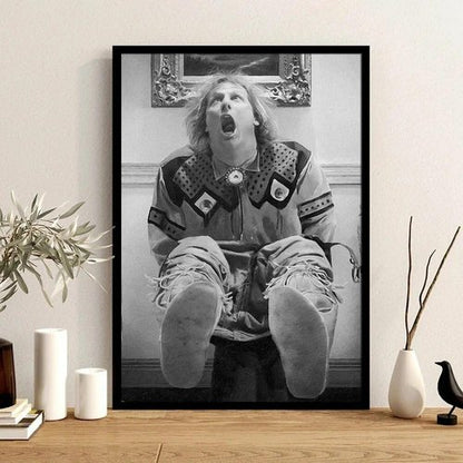 Funny Movie Bathroom Wall Art by Black Framed | Humorous Black and White Dumb and Dumber Poster - Canvas Print for Toilet Decor