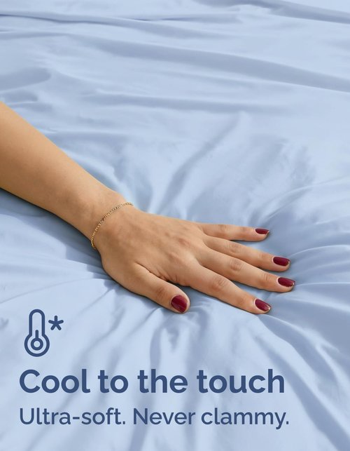 Cooling Sheets Set | Skiennix Queen Size 4-Piece Bedding for Hot Sleepers - Soft, Breathable, Lightweight - Deep Pockets 8" to 16" - Sky Blue