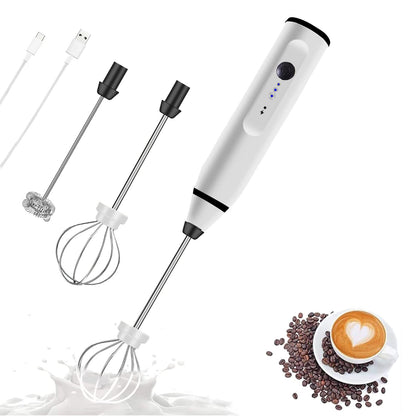 Rechargeable Milk Frother Handheld Electric Foam Maker with 2 Stainless whisks, 3-Speed Adjustable Mini Blender Perfect for bulletproof coffee,Egg Mix, Latte Coffee Cappuccino, Hot Chocolate Matcha