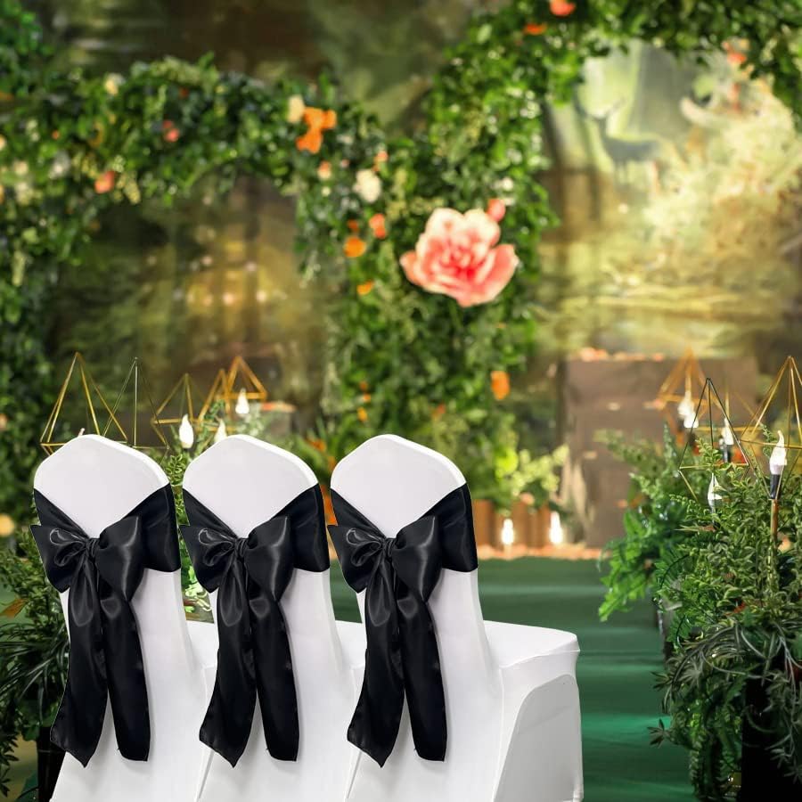 Skiennix Satin Chair Sashes Bows - 12PCS Elegant Ribbon Ties for Wedding & Party Decor | Black