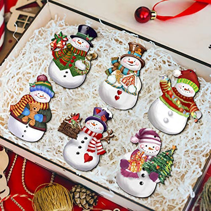 24 Pieces Christmas Snowman Wooden Ornaments Set - Holiday Hanging Decor with Hemp Rope - Xmas Crafts & Tree Decorations - Variation of Xmas-Snowman-A