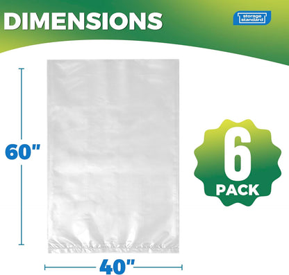 Storage Standard Large Clear Plastic Bags - Waterproof Heavy-Duty Zip Ties for Luggage & Travel Gear | 40 x 60 Inches