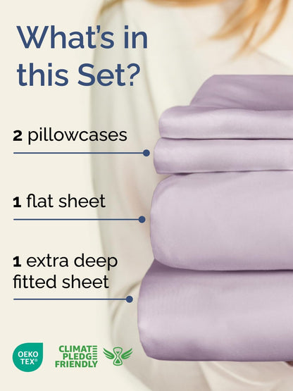 Skiennix Extra Deep Twin Sheet Set | 4-Piece Breathable Cooling Sheets - Luxury Hotel Quality - Soft Light Lavender