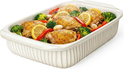 Artena Baking Dish - 5.1 Quart Casserole Dish with Handles | Deep Rectangular White Ceramic Bakeware