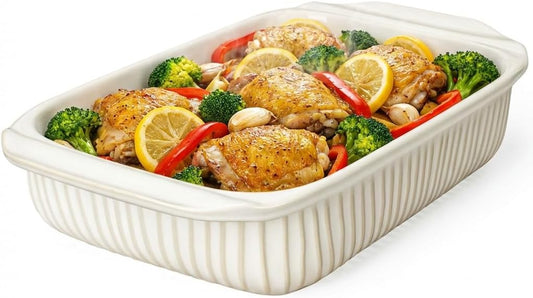 Artena Baking Dish - 5.1 Quart Casserole Dish with Handles | Deep Rectangular White Ceramic Bakeware