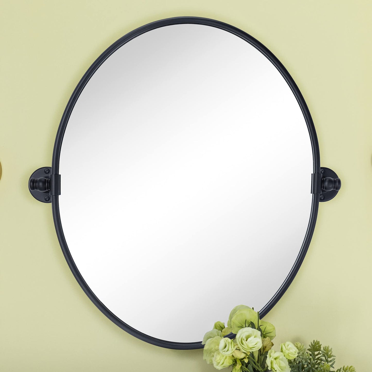 TEHOME Oval Black Metal Pivot Bathroom Vanity Mirror Tilting Vanity Mirrors for Wall 19 x 24''