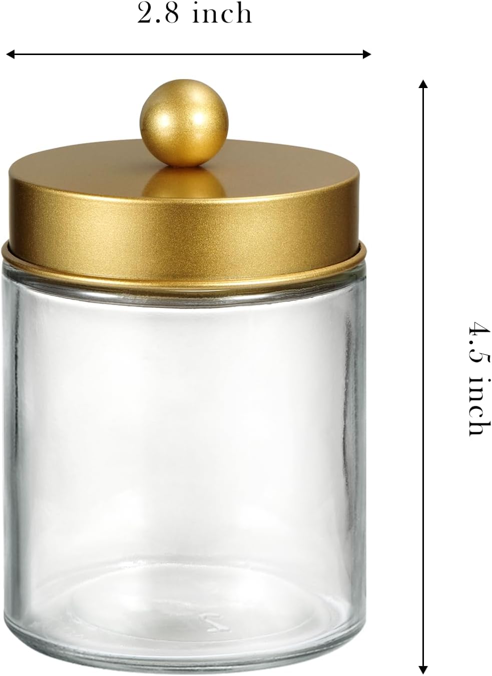 SheeChung Qtip Dispenser Holder Set - 4 Glass Apothecary Jars with Gold Lids & Stickers | Bathroom Storage Organizer