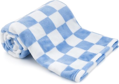 GreatBba Plush Checkered Baby Blanket - Warm Chenille Fleece for Infants | 30" x 40" - Blue & White