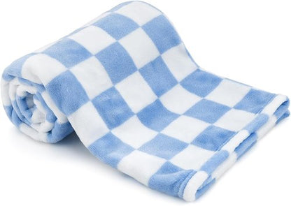 GreatBba Plush Checkered Baby Blanket - Warm Chenille Fleece for Infants | 30" x 40" - Blue & White