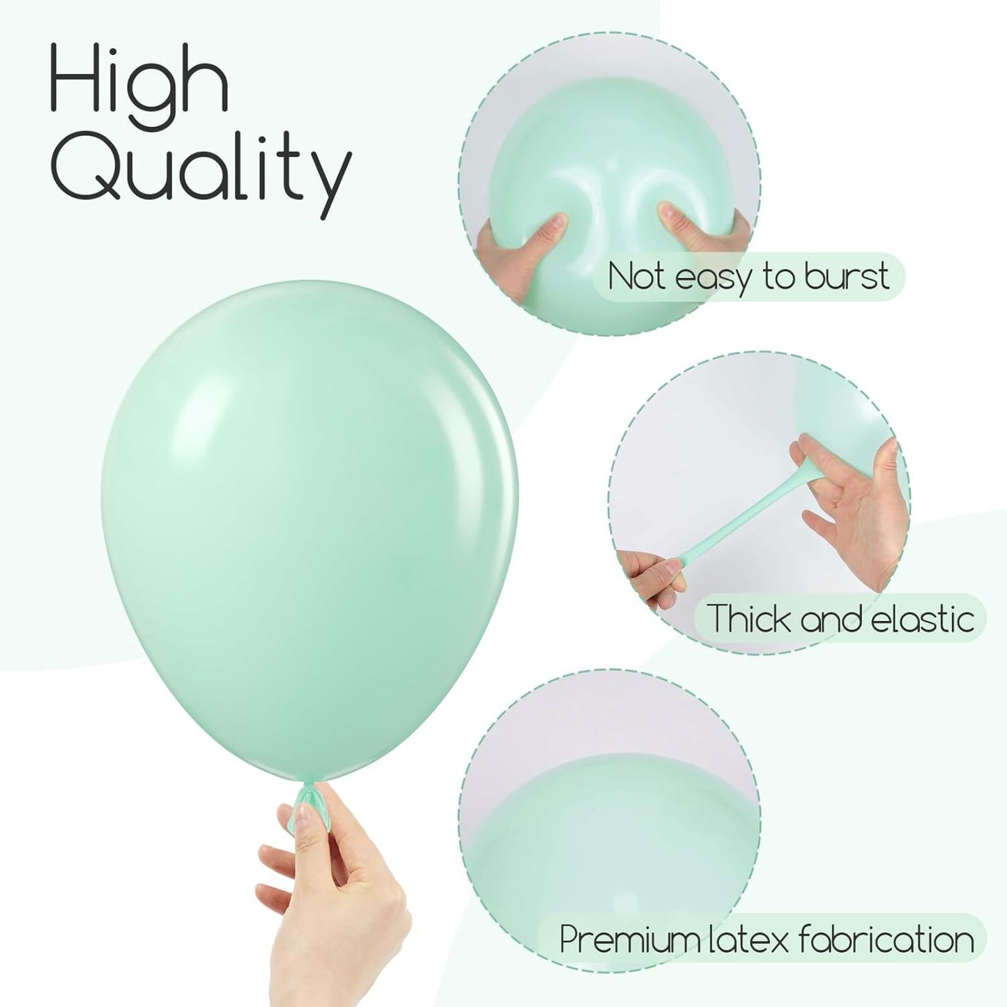 Skiennix Mint Green Balloon Set - 120 Latex Balloons in 5 Sizes for Birthday & Wedding Decor