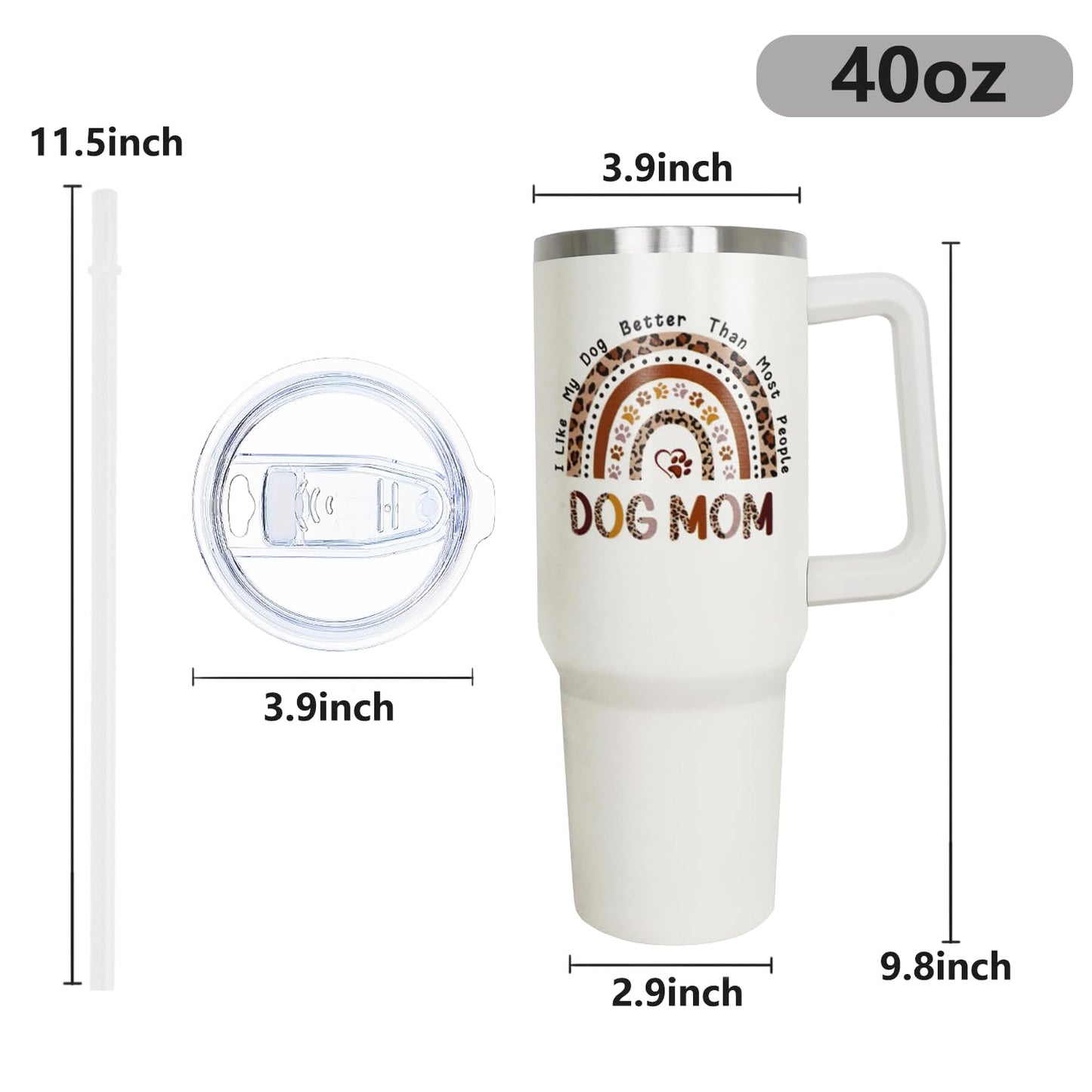 ZNYYZYBA Dog Mom Gifts for Women, Dog Mom Tumbler - Gifts for Dog Lovers, 40 oz Tumbler with Handle and Straw and Leak Proof Lid, Reusable Stainless Steel Dog Mom Mug