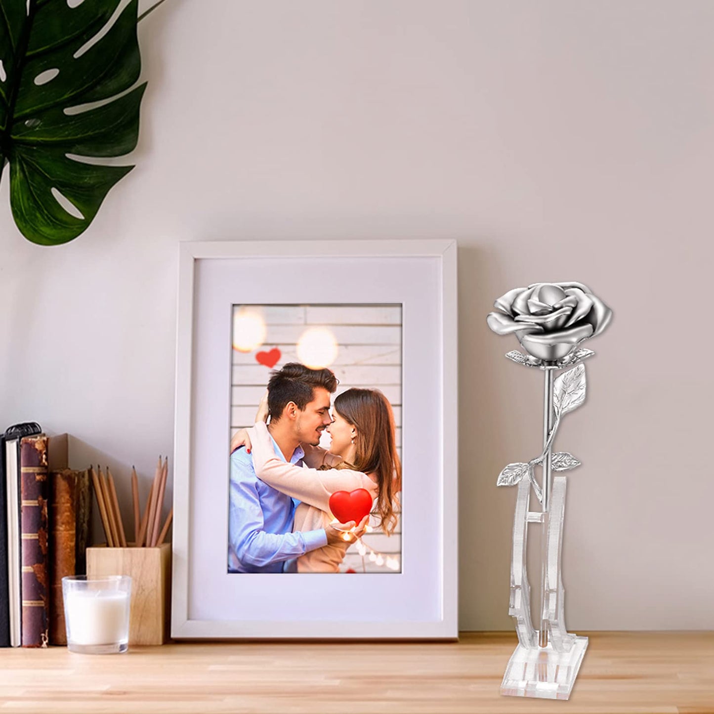 Rose Flower Keepsake Urn for Ashes Sympathy Gift Small Stainless Steel Urn Mini Cremation Urn Keepsake Rose for Sharing Human Ashes-Silver