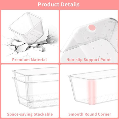 25 PCS Plastic Drawer Organizer Set - Clear Non-Slip Storage Bins for Makeup, Jewelry & Office | Versatile 4-Size Trays