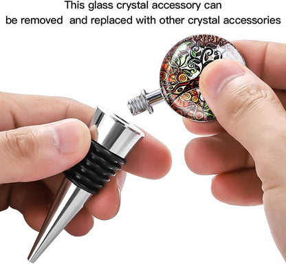 Soleebee 3 Pack Decorative Wine Stoppers, Wine Bottle Stopper with Beautiful Art Glass, Reusable Beverage Bottle Stoppers for Bar, Gifts, Holiday Party, Kitchen Decor (Tree of Life)