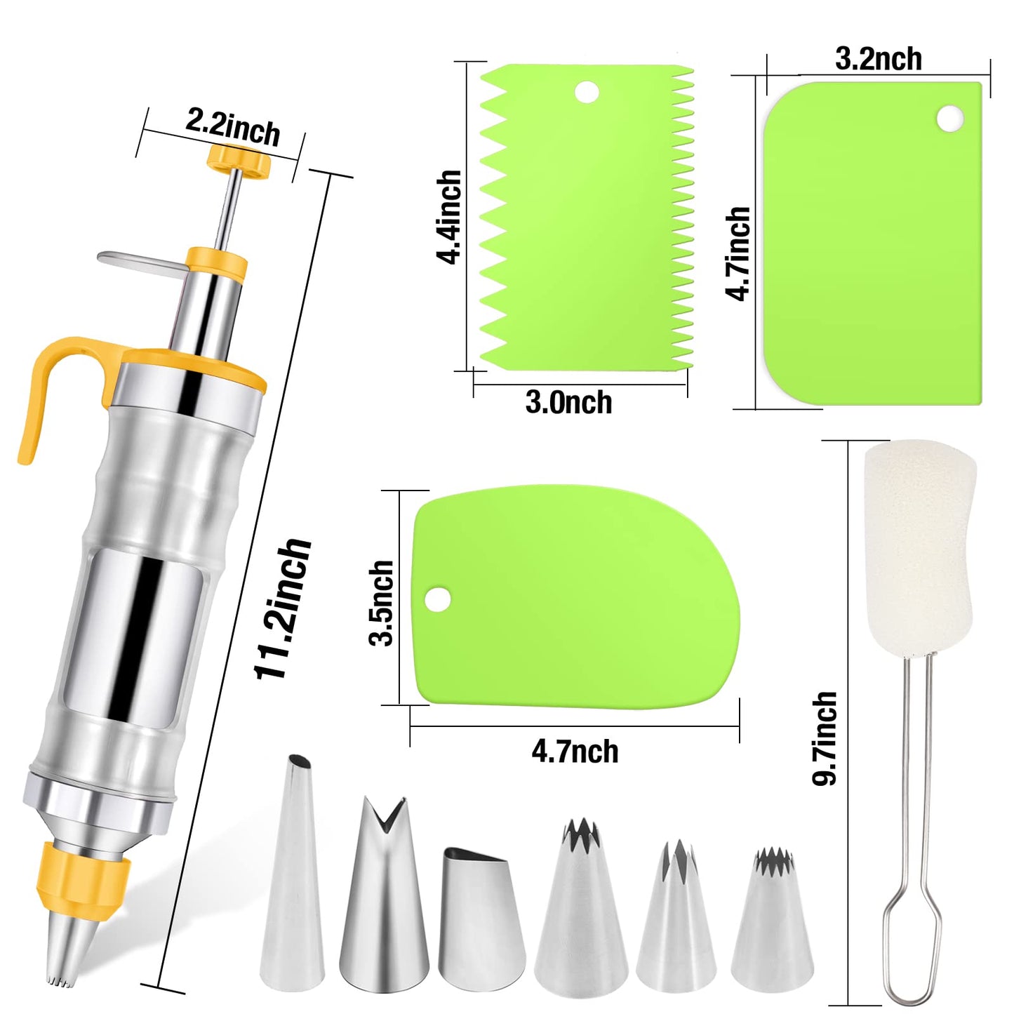 Frosting Piping Kit Cake Decorating Tools Supplies Icing Piping Kit Cupcake Decoration Gun Set Dessert Decorator Syringe Tools 6 Russian Piping Icing Nozzles Cupcake Frosting Filling Injector(Yellow)