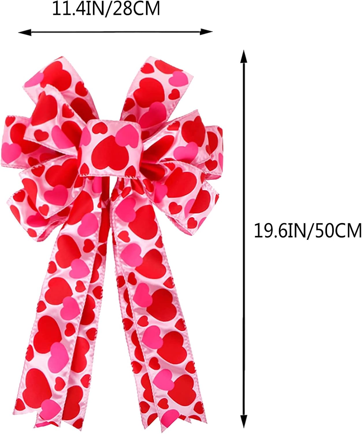 Valentine Tree Topper Bow - Large 11.4”x19.6” Red & Pink Heart Decorations for Home & Party Decor