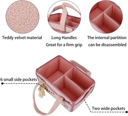 Diaper Caddy Organizer by [Brand Name] - Portable Nursery Storage Basket for Wipes, Diapers & Toys - Large Felt Bin
