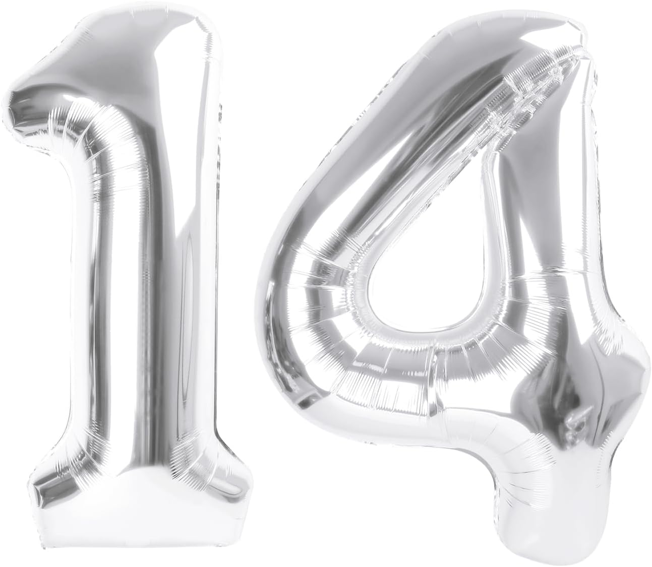 Number 14 Balloons - Large 40 Inch Silver Foil Birthday Decorations for 14th Celebrations