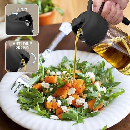 Glass Olive Oil Sprayer by [Brand Name] - 16oz 2-in-1 Dispenser for Cooking, Air Fryer, Salad & BBQ - Black