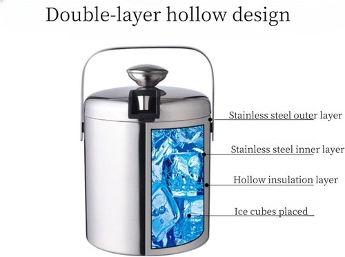 Insulated Ice Bucket with Lid and Scoop & Tong, Double Wall 304 Stainless Steel Ice Bucket for Freezer, Built-in Strainer for Effortless Ice Water, 2.75 qt Ice Buckets for Parties, Champagne Bucket.