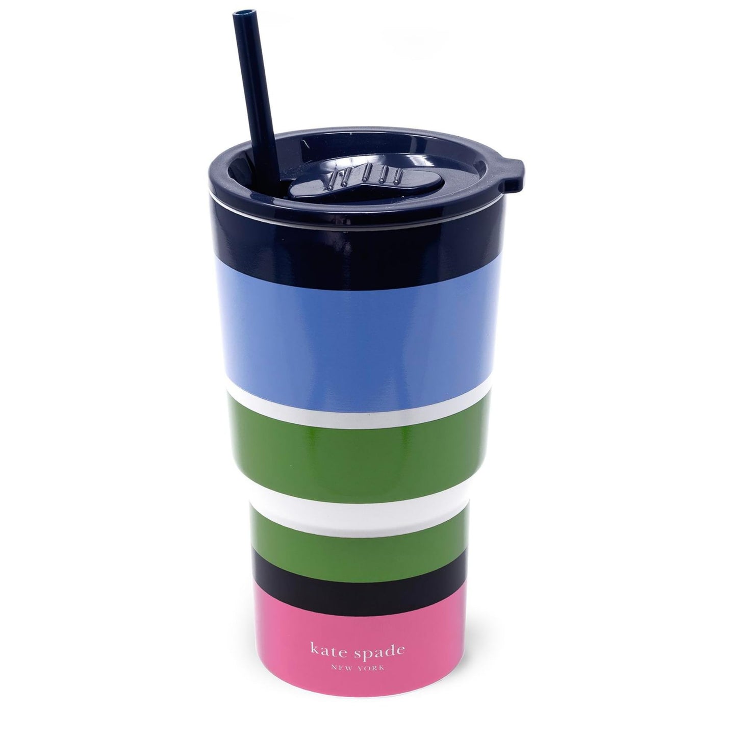 Kate Spade New York 20 Ounce Insulated Tumbler for Cold and Hot Drinks with Reusable Straw, Stainless Steel Travel Cup with Slide Top Lid (Sunny Day Stripe)