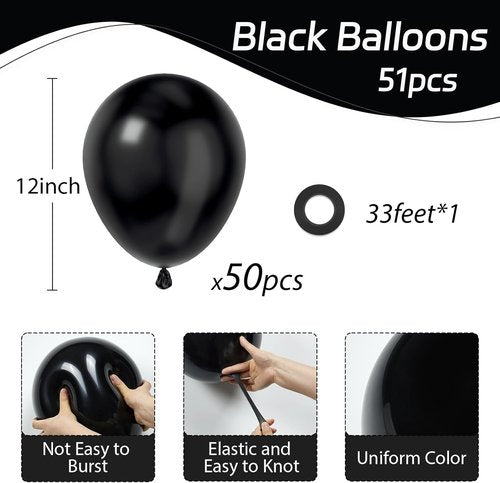 Awenztech Black Latex Balloons - 12 Inch, 50 Pack for Graduation, Halloween & Birthday Celebrations