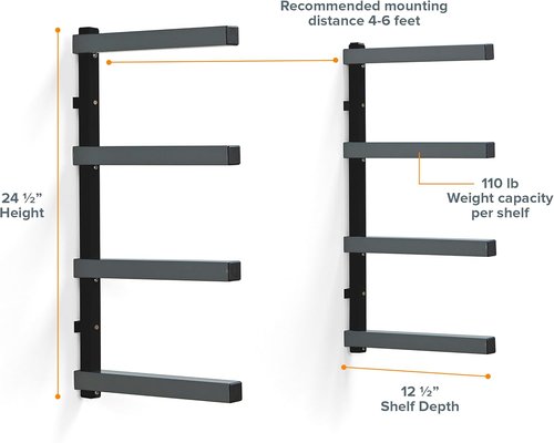 Bora 4-Level Lumber Storage Rack - Space-Saving Metal Shelf for Wood & Building Materials | PBR-004B Black Gray