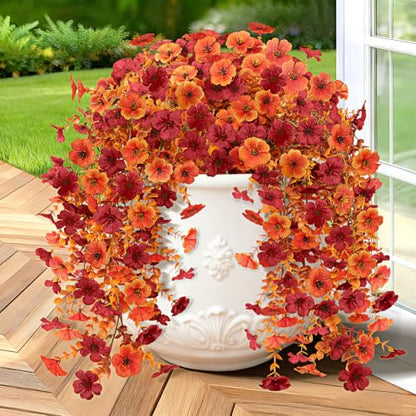 Artificial Hanging Fall Flowers - UV Resistant Orange Red 2 Pack