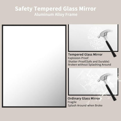 LOAAO Black Rectangle Bathroom Mirror - 28"X36" Matte Black Aluminum Frame, Tempered Glass, Versatile Hanging Options