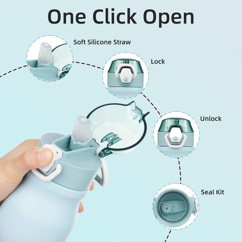 BJPKPK Stainless Steel Insulated Water Bottle - 25oz Reusable Thermal Flask with Straw Lid | Ocean Dream Design