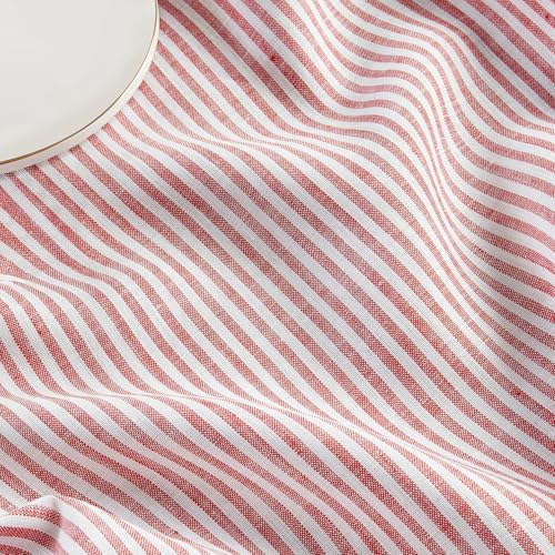 Red and White Striped Linen Table Runner - 14 x 60 Inches, Handcrafted