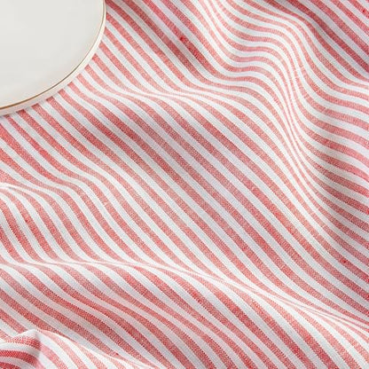 Pure Linen Table Runner 14x72 in Red & White Striped - Handcrafted Farmhouse Decor
