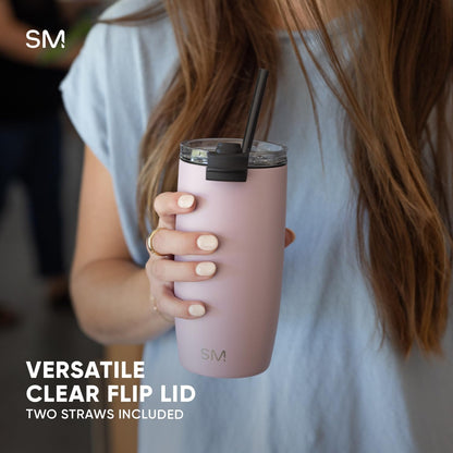 Simple Modern Voyager Tumbler - Insulated Stainless Steel Travel Mug with Flip Lid | 16oz Almond Birch