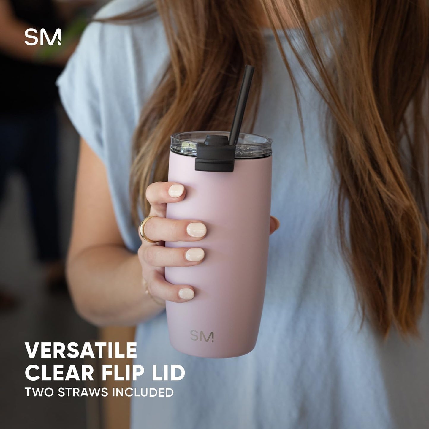 Simple Modern Voyager Tumbler - Insulated Stainless Steel Travel Coffee Mug | Flip Lid | 12oz Almond Birch