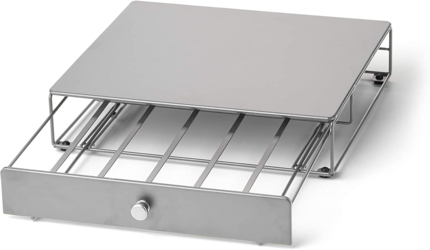 Nifty Coffee Pod Drawer - Compact Silver Storage for 36 K-Cups | Non-Rolling Under Coffee Pot Organizer