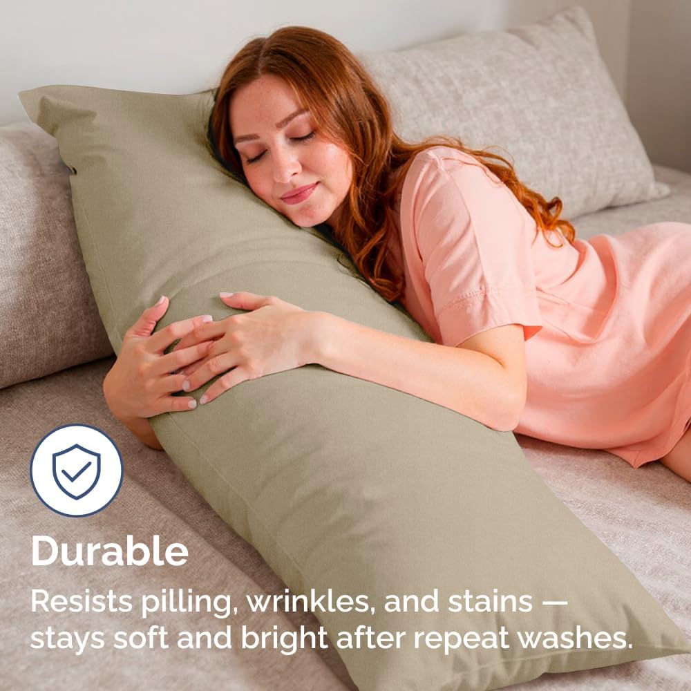 Skiennix Body Pillowcases Set of 2 | Soft 20x54 Long Pillow Covers for Side Sleepers - Wrinkle-Free, Machine Washable in Heathered Beige