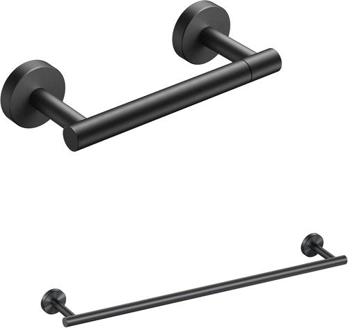 FORIOUS Black Toilet Paper Holder - Wall-Mounted Design with 24-Inch Towel Bar for Bathroom